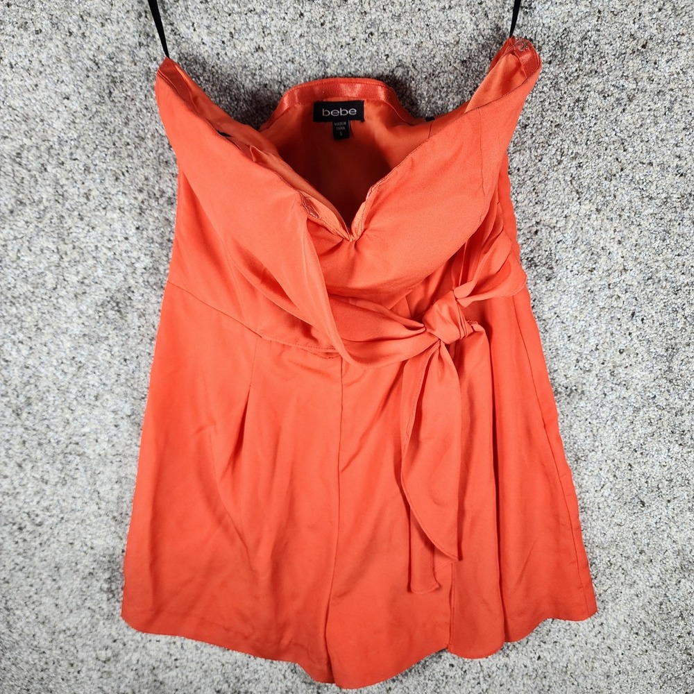 bebe Romper Womens S Strapless Front Tie Hot Coral C6058 Excellent